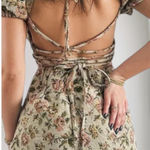 Sofie The Label Elyse Mini Dress‎ Floral Puff Sleeve Open Back Coquette Sz M Tan Size M Photo 1