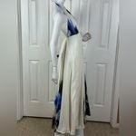 Milly White and Blue Plunge Neck Sleeveless Gown Photo 1