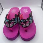 Womens Flip Flops Thong Butterfly Decor Wedge Heel Slippers Shoes Summer Sandals Pink Size 7 Photo 1