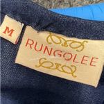 Rungolee Two Tone Navy Blue Stripe Pocket Crewneck Zip Back Blouse M Size M Photo 2