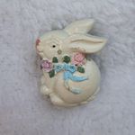 Easter Bunny Jewelry Pin Brooch Painted Vintage Flowers Bow Distressed Photo 3