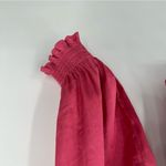 Catherine Malandrino  coral satin smocked split V neck puff long sleeve blouse Photo 4