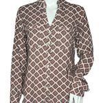 EXPRESS Shirt Womens XS White Red Geometric Portofino Office Casual Versatile Photo 0