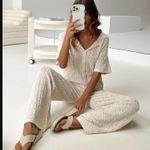 Princess Polly Elizondo Cream Sheer Knit Wide Leg Pants L/XL Photo 6