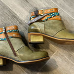 Socofy vintage bohemian ankle boots with floral embroidery side zipper Size 40 Green Photo 0