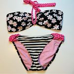 SO  Kohls Swim Bikini Set Bandeau XL black white Polka Dots Stripes Daisy M Photo 0