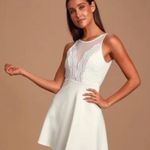 LULUS Promise Antique‎ White Lace Skater Mini Dress Size Medium Photo 0