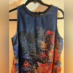 Julia Jordan Blue Orange Sheath Midi Dress Round Crew Neck Sleeveless w pockets Photo 2