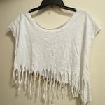 Sublime Sun Womens White Crop Tee Tank Top Fringe Bottom 2XL Cut From T Shirt Photo 6