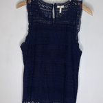 Joie  Women's Lupe Sleeveless Round Neck Lace Ruffle Cotton Blend Blue Top, Large Photo 1