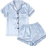 Lyaner Women’s Striped Silky Satin Pajamas Short Sleep Top with Shorts Sleepwear PJ Set Multi Size 3X Photo 0