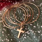 14K Gold Over Resin Linked 5pc Bangle Bracelets / Cross Charm Photo 7