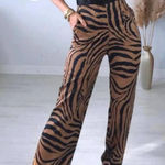 ZARA Brown Tiger Print High Waisted Pants Photo 0