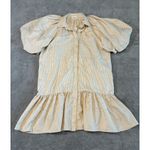 Aureum the Label Puff Sleeve Collared Mini Dress Neutral Beige Ruffle Small Tan Photo 2