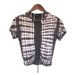 MONROW Cropped Tie Dye Babydoll Tee Short Sleeve Drawstring Gray Size XS New Photo 1