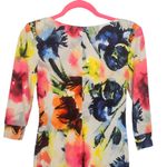 ABS Allen Schwartz ABS Mini Dress Floral Bodycon Colorful Stretch Boat Neck 3/4 Sleeve Womens XS Photo 3