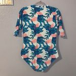 Woman’s XL Zip Up Floral Short Sleeve One Piece Swim Suit Multi Photo 3