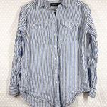 Ralph Lauren Black Label Blue White Striped Linen Button Up Top Photo 0