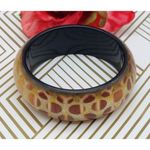 Vintage Clear Lucite Foil Back Chunky Bangle Bracelet Brown Gold Spoted Design Photo 4