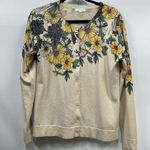 Charter Club  L Floral Cream Yellow Cardigan Sweater button down metallic Photo 0