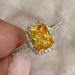 Australian Crystal Square Stone Ring Dipped In White Gold... Yellow Photo 1
