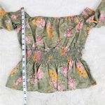 WAYF Green Floral Off The Shoulder Smocked Top Cottagecore Boho Romantic Small Photo 10