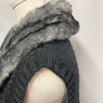 Chico's Arya Faux Fur Cable Knit Zip Up Sweater Vest Womens Medium 1 Black Gray Photo 8