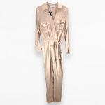 Adelyn Rae XS Kiara Long Sleeve Satin Jumpsuit Champagne Tan Beige New With Tags Photo 9