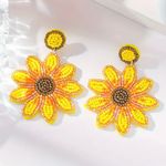 Stylish Trendy Sunflower Design Boho Style Drop‎ Earrings Made Of Tiny Beads Yellow Photo 8