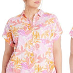 Terra & Sky ‎ Button Linen Blend Short Sleeve Shirt Womens 2X (20W-22W) Tropical Photo 0