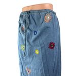 ZARA Women's Blue Floral Embroidered Elastic Waist Denim Jeans Maxi Skirt Size S Photo 2