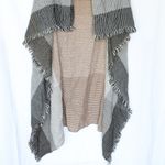 Neutral Colored Striped Scarf Cardigan Black Photo 3