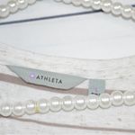 Athleta  Womens T-Shirt Top Beige Brown Striped Short Sleeve V Neck Tee Large Photo 2