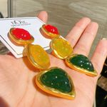 Noir gold tone big beads drops red yellow green earrings Photo 2