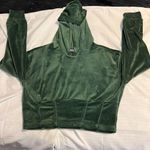 JOLIE & JOY Cropped Hoodie Sweater Womens Velour Green Pullover Long Sleeve SZ L Photo 4
