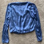 Sincerely Jules NWT  Long Sleeve V-Neck Satin Blouse Women’s Size Small Blue Photo 4