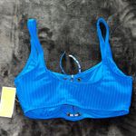 Michael Kors Solid Rib Lace-Up Bikini Top in Vintage Blue Photo 3