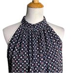 Leslie Fay Halter Geometric Babydoll Dress Women's 14 Navy Dainty Hippie Boho Photo 1