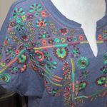 Chico's  Blue Floral‎ Embroidered Short Sleeve Notch Collar Top 1X Plus Photo 5