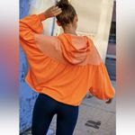 Free People Free‎ People Movement Let It Go Sweatshirt Hood Zip Neon Orange Velour M Photo 1