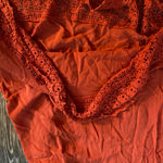 Free People  Dainty Lace Hem Cottage Boho Coral Chemise‎ Sleeveless Midi Dress LG Photo 2