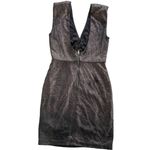 SIGNATURE8 Dress Womens Small Bronze Metallic V Neck Sleeveless Sheath Sparkle Silver Photo 3