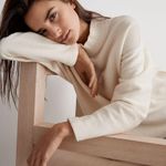 Madewell  Cream Ottoman Ribbed Knit Funnel Neck Drop-Shoulder Oversize Top Size S Photo 8