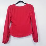 Intermix  Silk Blend Red Pleated Satin Blouse Long Sleeves Photo 1
