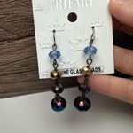 Trifari  Brown Blue & Purple Hue Glass Bead Beaded Drop Pierced Earrings Photo 1
