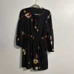 Madewell Black Printed Floral Georgette Mini Dress | Neck Tie Long Sleeve Size L Photo 2