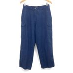 Kate Hill Cargo Pants Size 6 Navy Blue 100% Linen Wide Leg Utility Pockets Photo 1