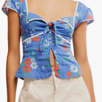 Free People Call Me Baby Cap Sleeve Button Up Shirt in Blue Quartz Size XL Photo 0