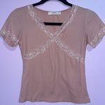 Wild Love Pink Lace Trim Ribbed Y2K Top Women Size S Babydoll Tee 90s Coquette Photo 0
