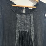 POL  Black Boho Lace Trim Sleeveless Tunic Top Large Flowy Gauze Pintuck Pleated Photo 2